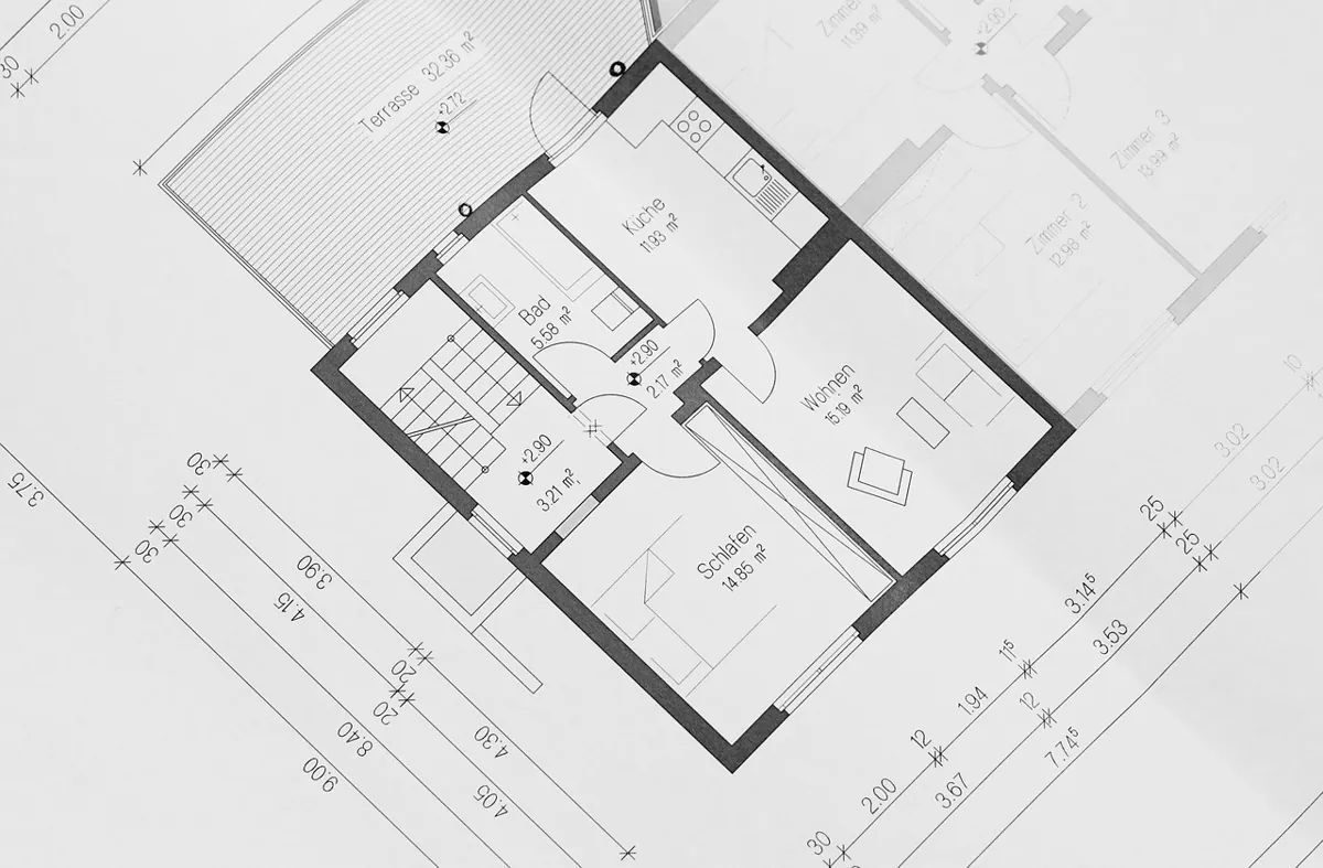 Plan d’aménagement d’un niveau avec cotes et surfaces des pièces